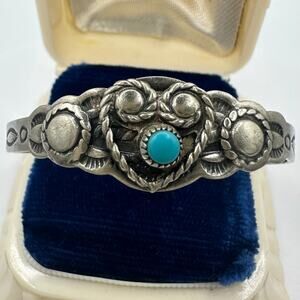 Bell Trading Post vintage Nickel Silver genuine turquoise child's cuff bracelet
